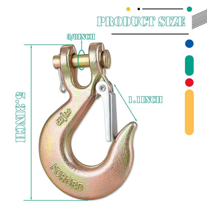 EPHECH 3/8"" Clevis Slip Hook with Safety Latch  4 Pack Heavy Duty Clevis Chian Hook for 3/8"" Grade 70 Transport Chain  18000LBS Capacity for Heavy Load - Image 2